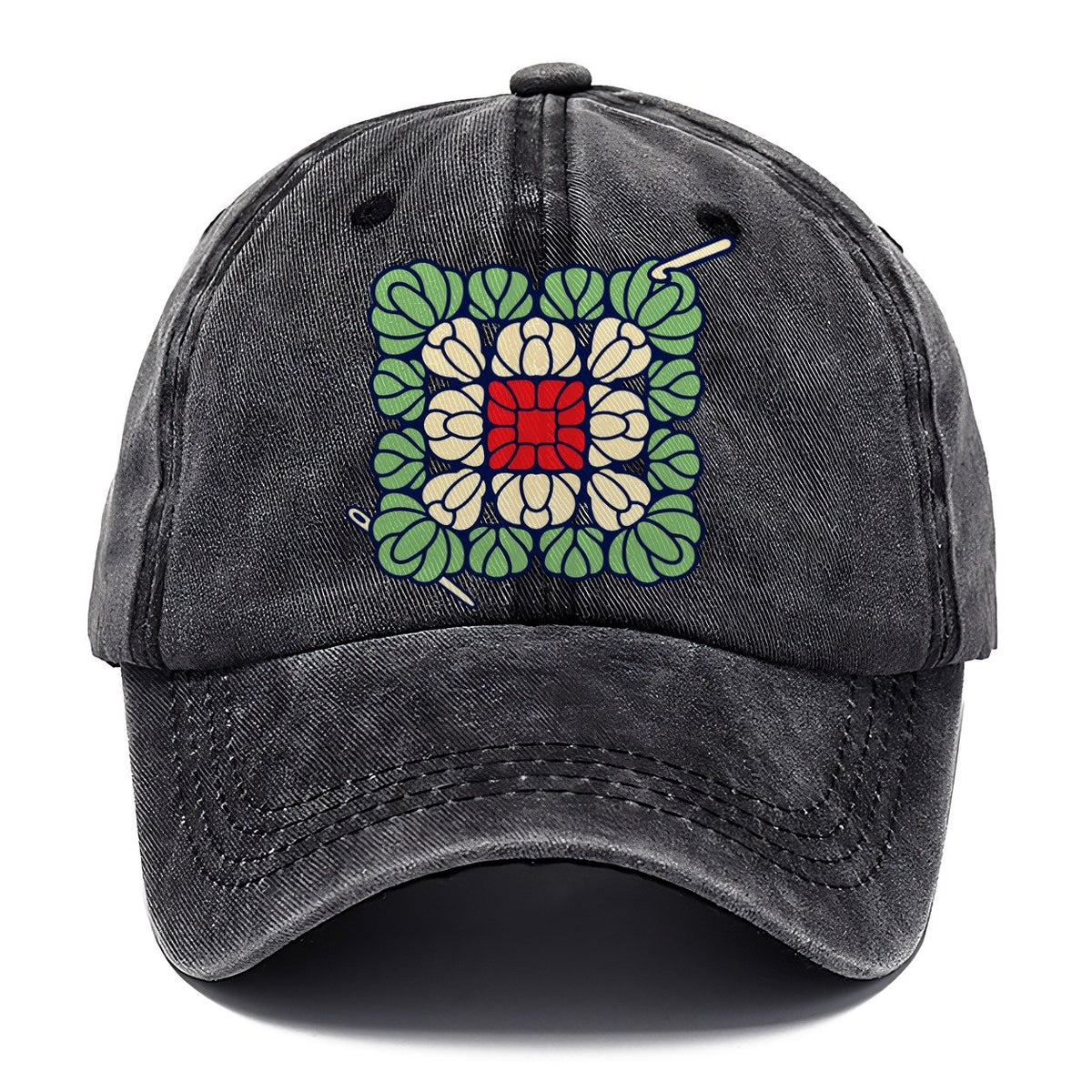 Granny Square Mosaic Yarn Crafts Classic Cap – Graphite
