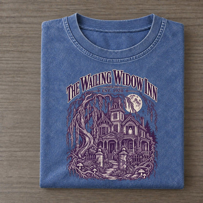 The Wailing Widow Inn Midnight Haunt Vintage T-shirt – Washed Blue
