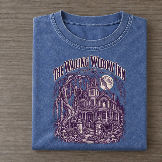 The Wailing Widow Inn Midnight Haunt Vintage T-shirt – Washed Blue
