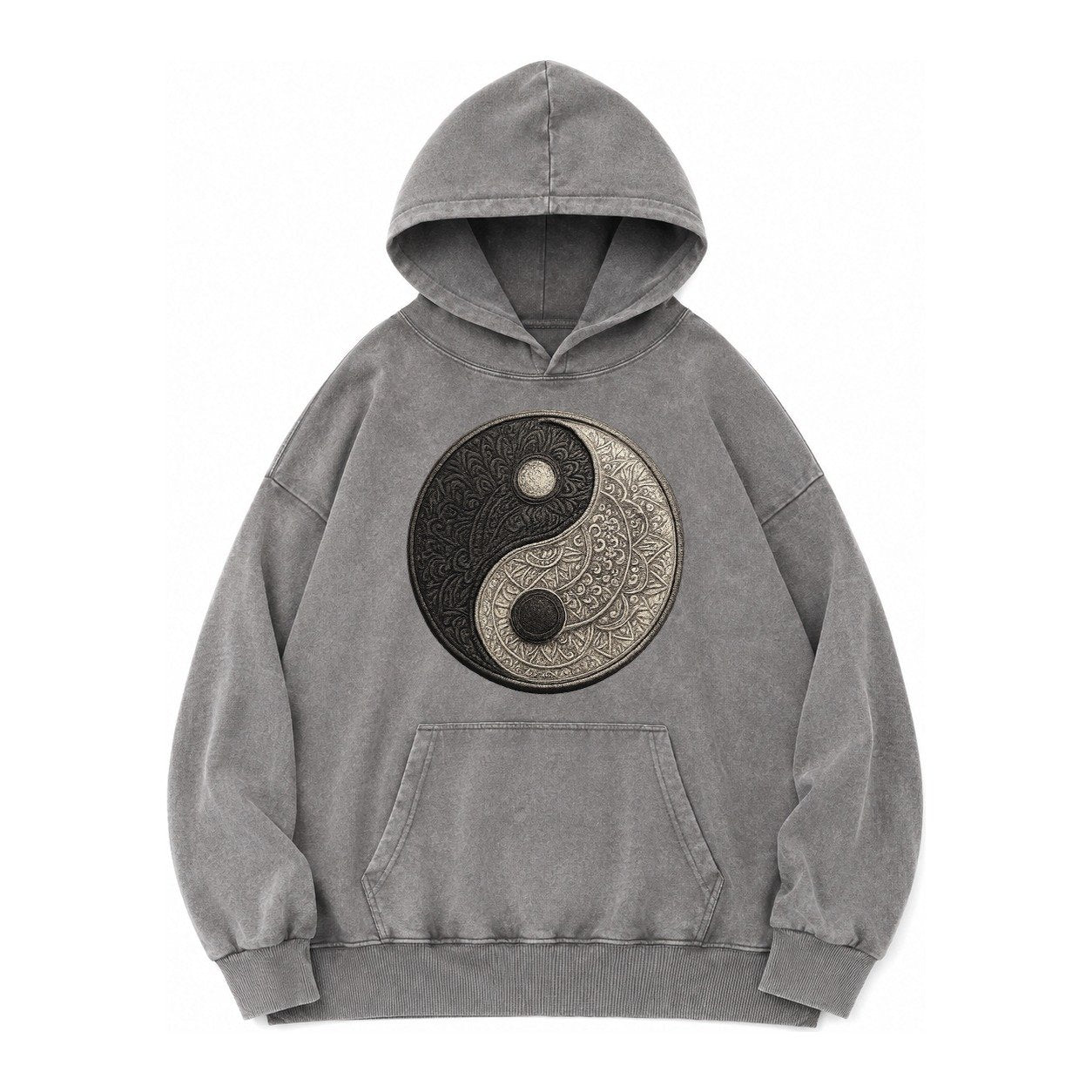 Mandala Yin Yang Vintage Washed Hoodie – Grey