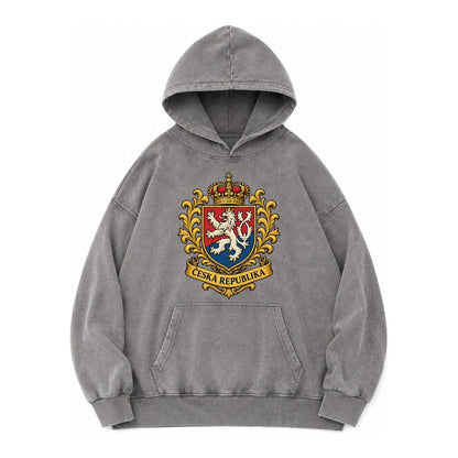 Czech Republic Lion Vintage Washed Hoodie – Grey