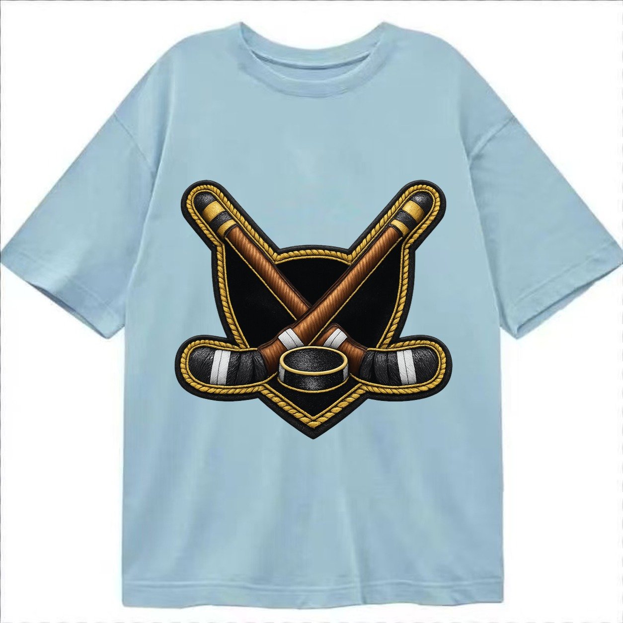 Embroidered Patch Design Hockey Crossed Sticks Ice Hockey St Classic T-shirt – Light Blue