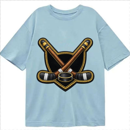 Embroidered Patch Design Hockey Crossed Sticks Ice Hockey St Classic T-shirt – Light Blue