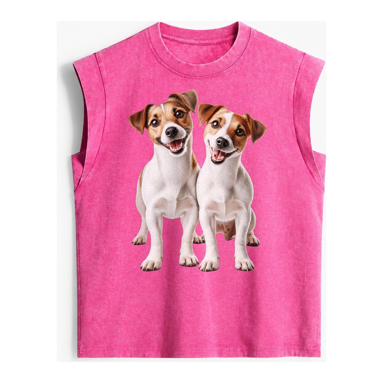 Two Jack Russels Vintage Washed Tank – Pink