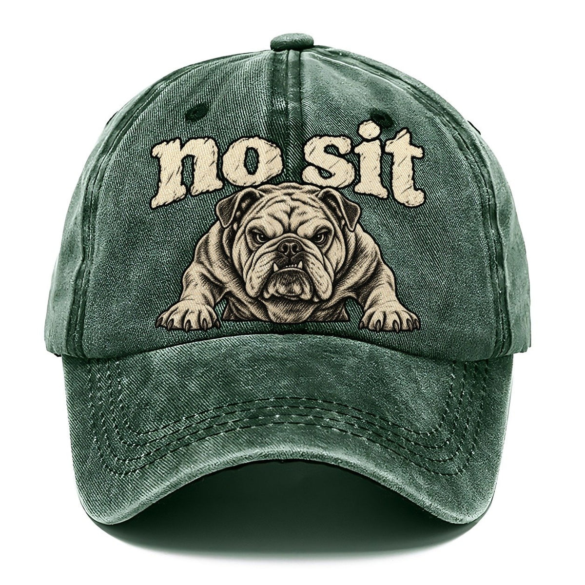 A Stocky Bulldog Planted Square On Braced Front Legs Head And Chest Only Bark For Me Classic Cap – Forest Mist