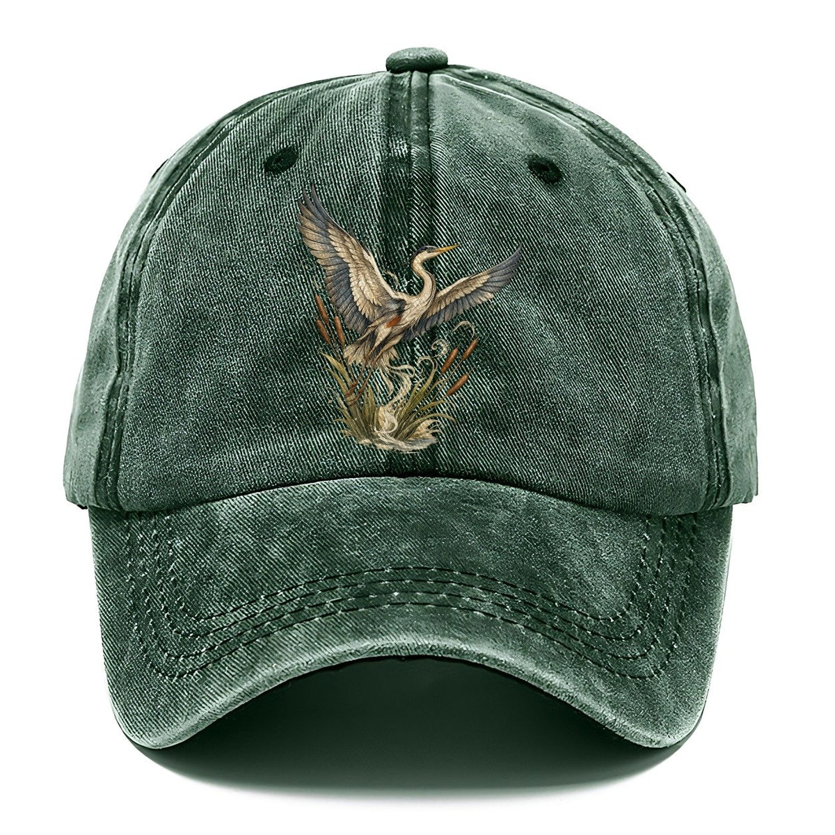 Heron Rising from Cattails Classic Cap – Forest Mist