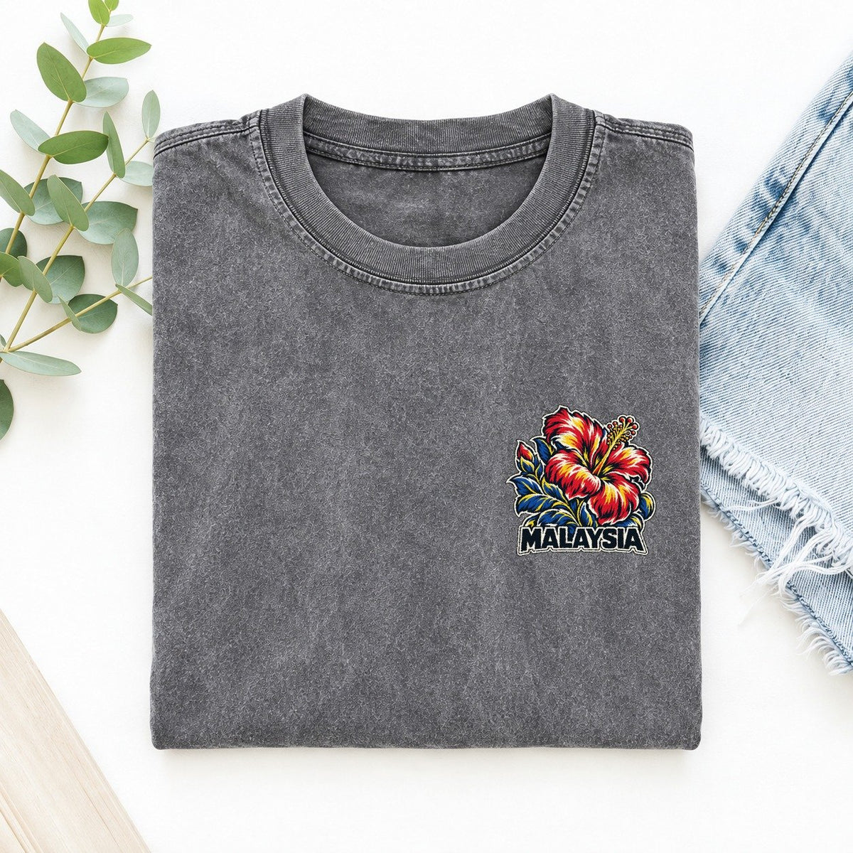 Malaysia Country Pride Left Chest Vintage T-shirt – Grey