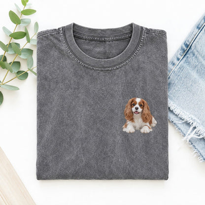 Cavalier Spaniel Lying Down Left Chest Vintage T-shirt – Grey