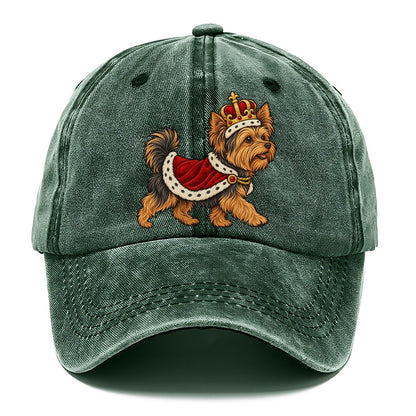 One Yorkshire Terrier In Halloween Costume Little King Costume With A Felt Crown And Short Red Velvet Robe Halloween Dog Parade Classic Cap – Forest Mist