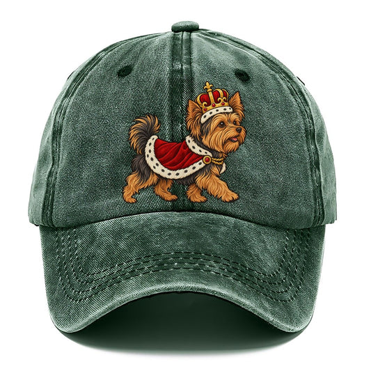 One Yorkshire Terrier In Halloween Costume Little King Costume With A Felt Crown And Short Red Velvet Robe Halloween Dog Parade Classic Cap – Forest Mist