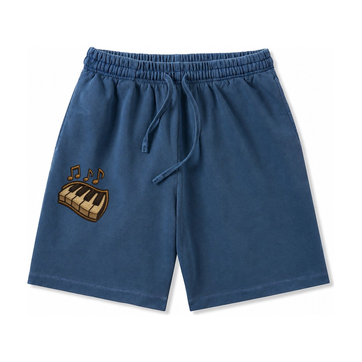Piano Keys Ivory And Ebony Keys With Music Notes Washed Shorts – Denim Blue