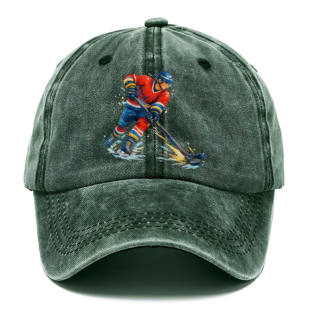 Ice Hockey Player Shooting Puck Classic Cap – Forest Mist