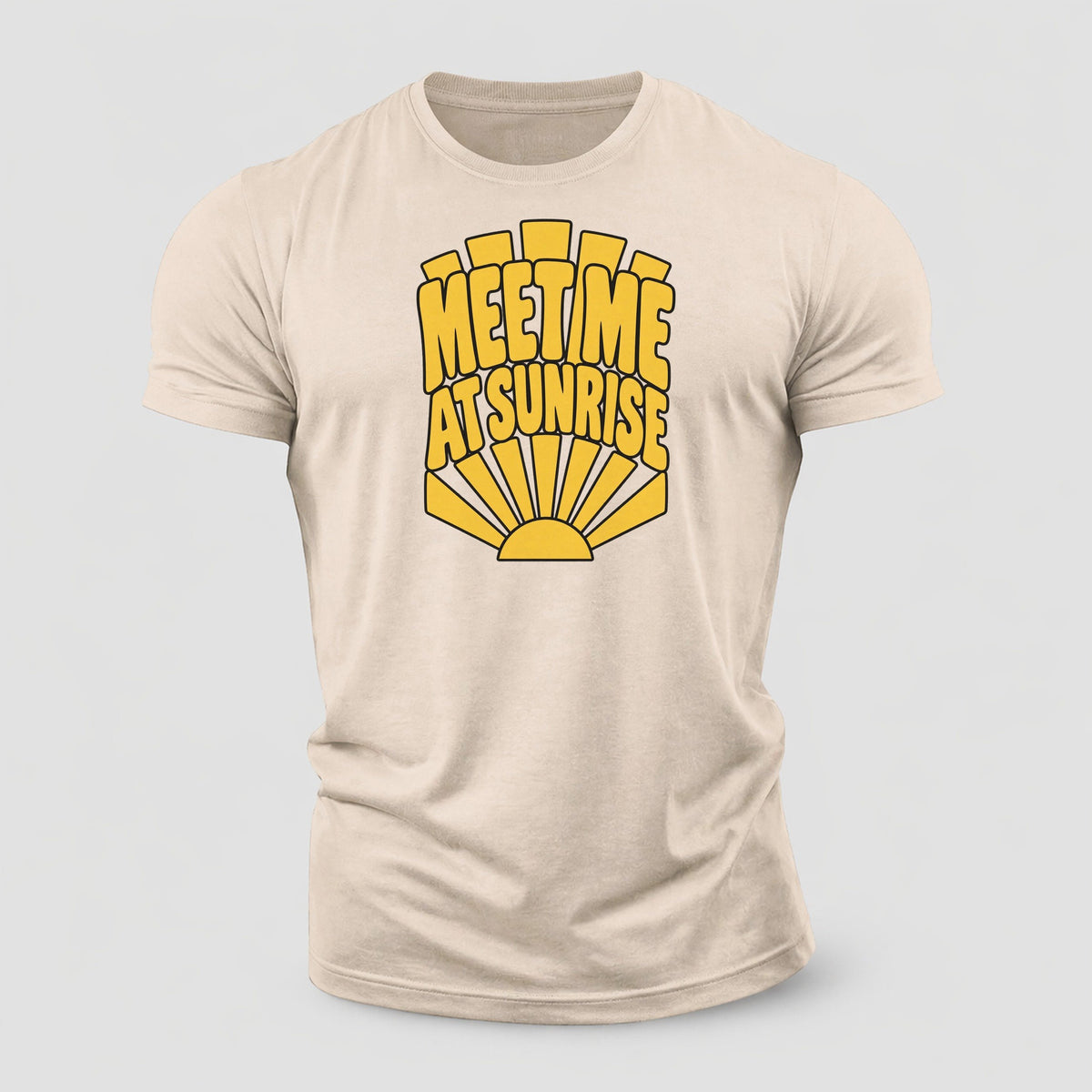 Meet Me At Sunrise Sunburst Sayings Cotton T-Shirt – Sand