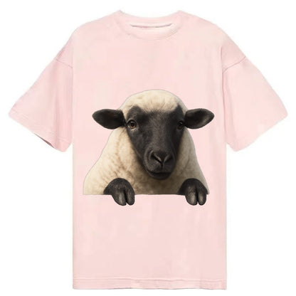 Sheep Fluffy White Wool Black Face Gentle Eyes Small Ears Pe Classic T-shirt – Pink
