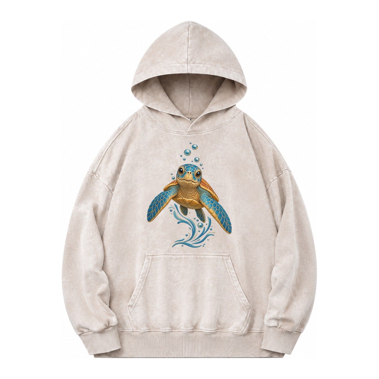 Sea Turtle Serenity Vintage Washed Hoodie – Off White