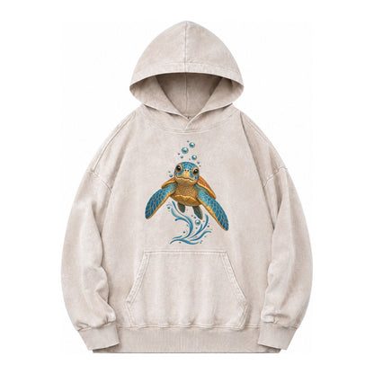 Sea Turtle Serenity Vintage Washed Hoodie – Off White