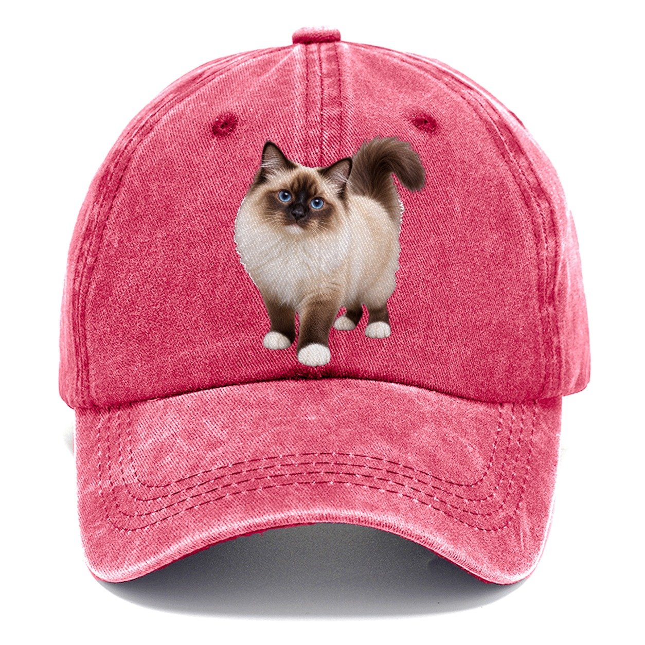 Birman Standing Three Quarter Realistic Cat Portrait Classic Cap – Pomegranate Blush