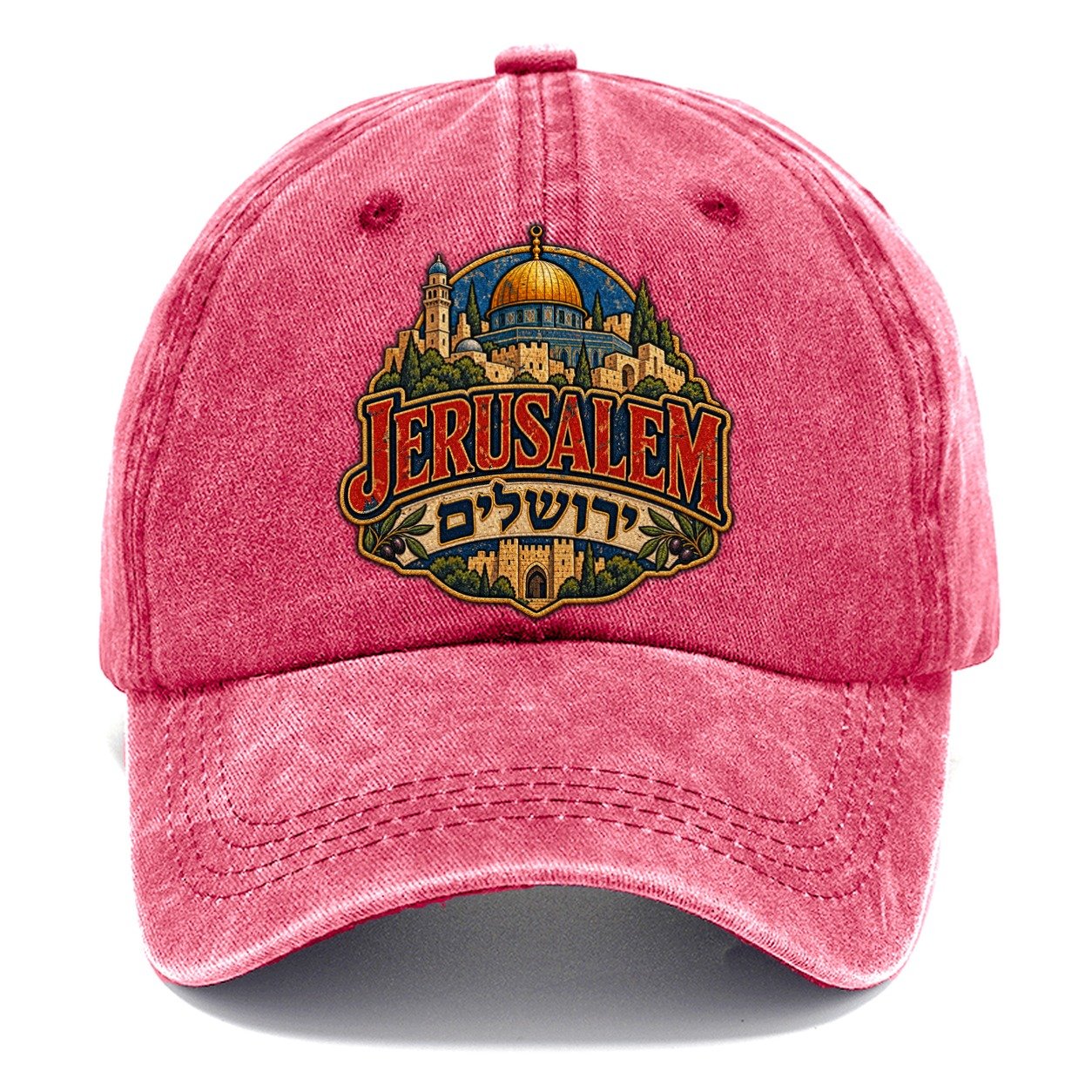 Retro Yerushalayim Script Jerusalem Classic Cap – Pomegranate Blush
