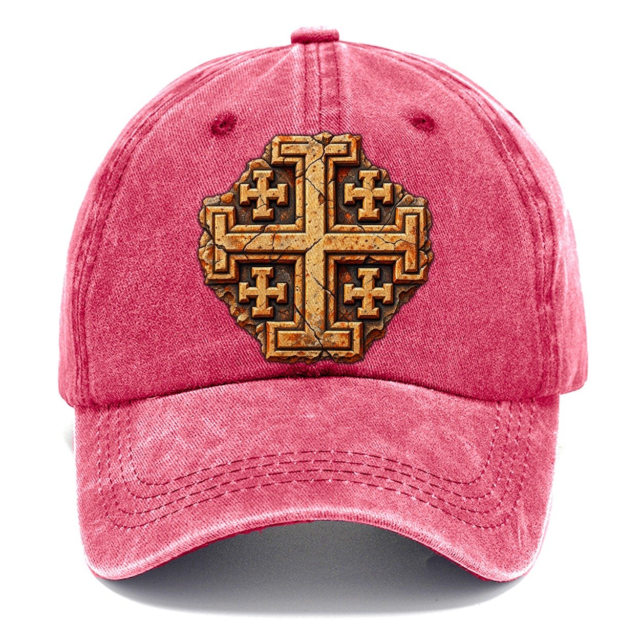 Carved Jerusalem Limestone Relief Jerusalem Cross Classic Cap – Pomegranate Blush