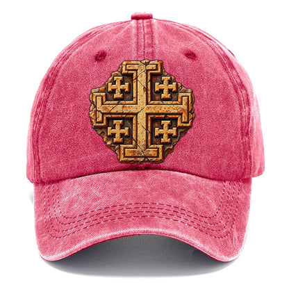 Carved Jerusalem Limestone Relief Jerusalem Cross Classic Cap – Pomegranate Blush