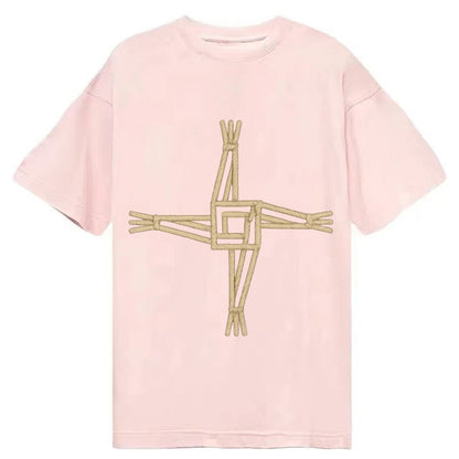 Saint Brigids Cross Woven Rush Cross Natural Beige Thread Ir Classic T-shirt – Pink