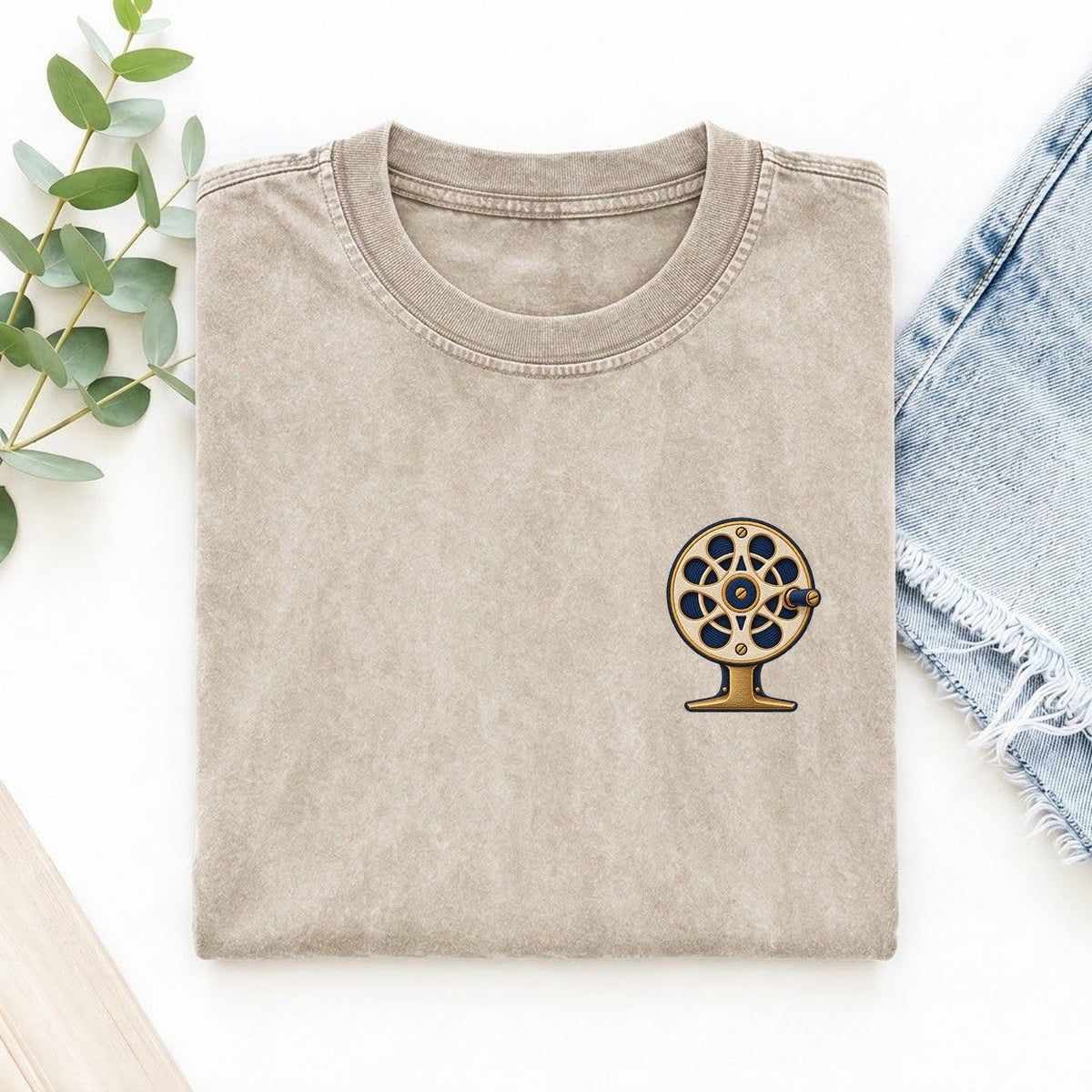 Fly Reel Symbol Emblems Left Chest Vintage T-shirt – Off White