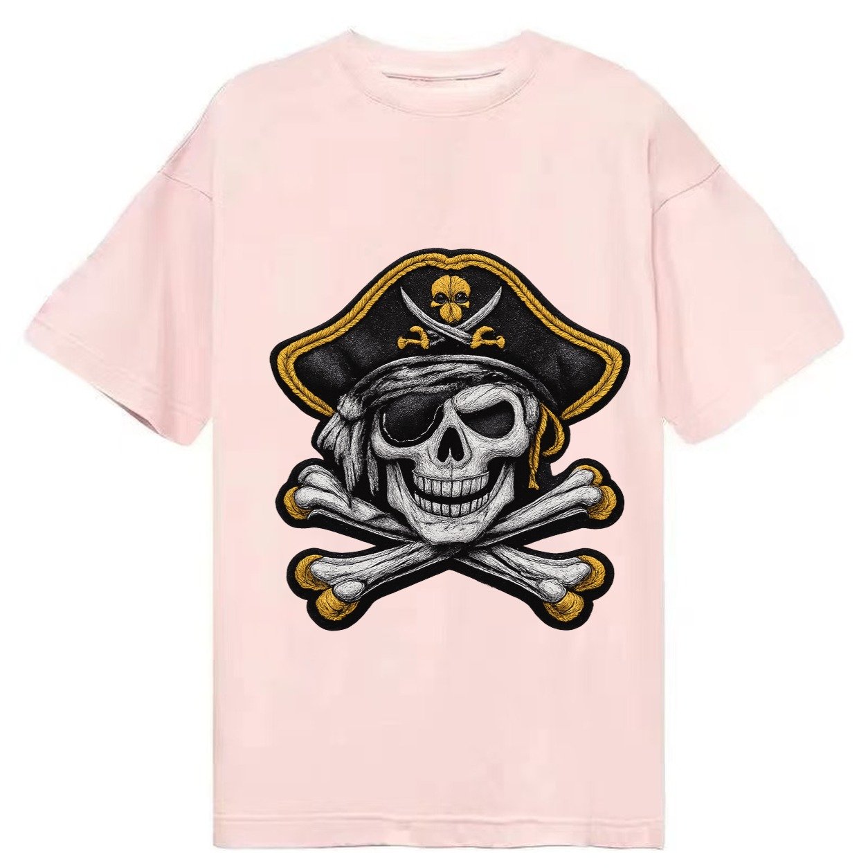 Embroidered Patch Design Pirate Skull Jolly Roger Skull In B Classic T-shirt – Pink