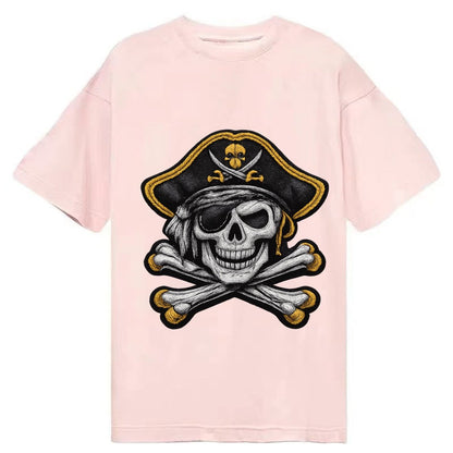 Embroidered Patch Design Pirate Skull Jolly Roger Skull In B Classic T-shirt – Pink