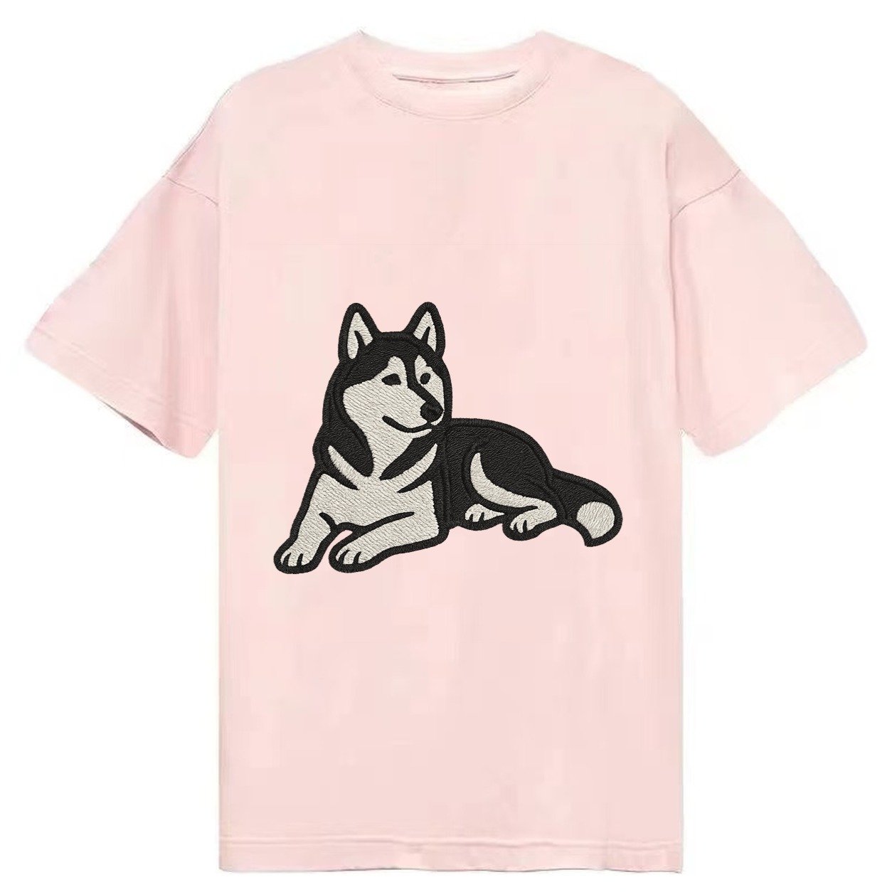 Siberian Husky Black And White Relaxed Lying Down With Head Classic T-shirt – Pink