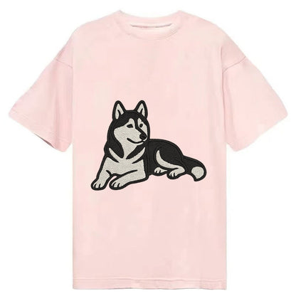 Siberian Husky Black And White Relaxed Lying Down With Head Classic T-shirt – Pink