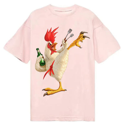 Rooster Printed Unisex Baseball Cap Solid Color Washed Distr Classic T-shirt – Pink