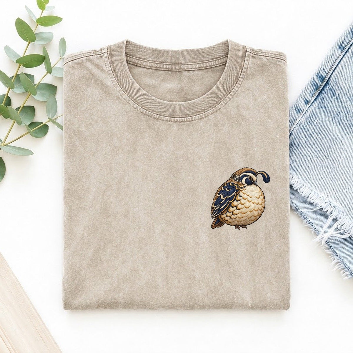 Quail Topknot Turn Left Chest Vintage T-shirt – Off White