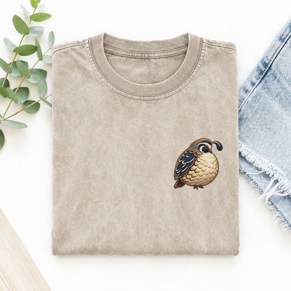 Quail Topknot Turn Left Chest Vintage T-shirt – Off White