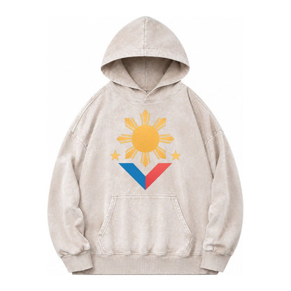 Philippines Flag Sun And Vintage Washed Hoodie – Off White