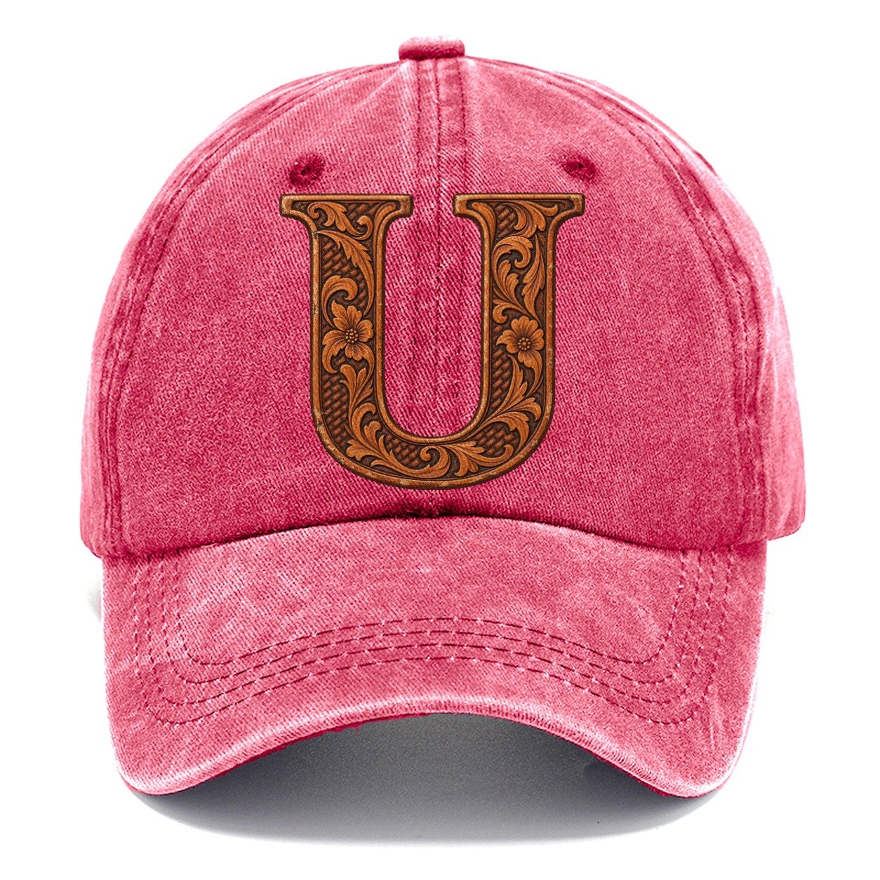 Tooled Leather U Monogram Classic Cap – Pomegranate Blush