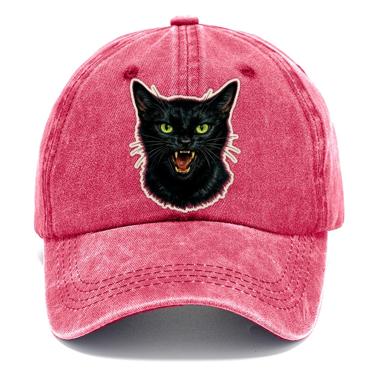 Hissing Green Eyed Black Cat Classic Cap – Pomegranate Blush