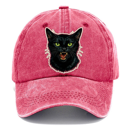 Hissing Green Eyed Black Cat Classic Cap – Pomegranate Blush