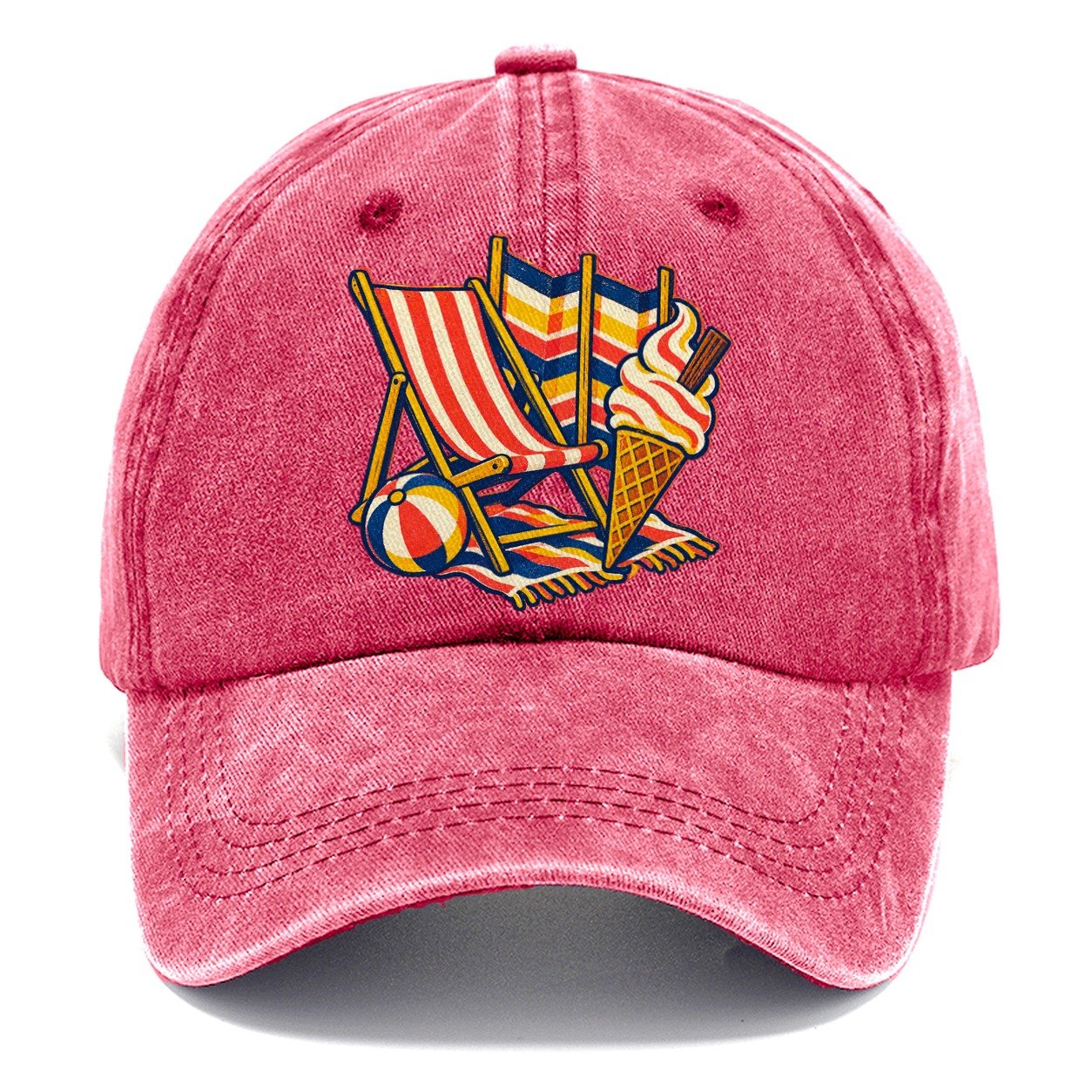 British Seaside Deckchair Windbreak And Ice Cream Uk Culture Heritage Classic Cap – Pomegranate Blush