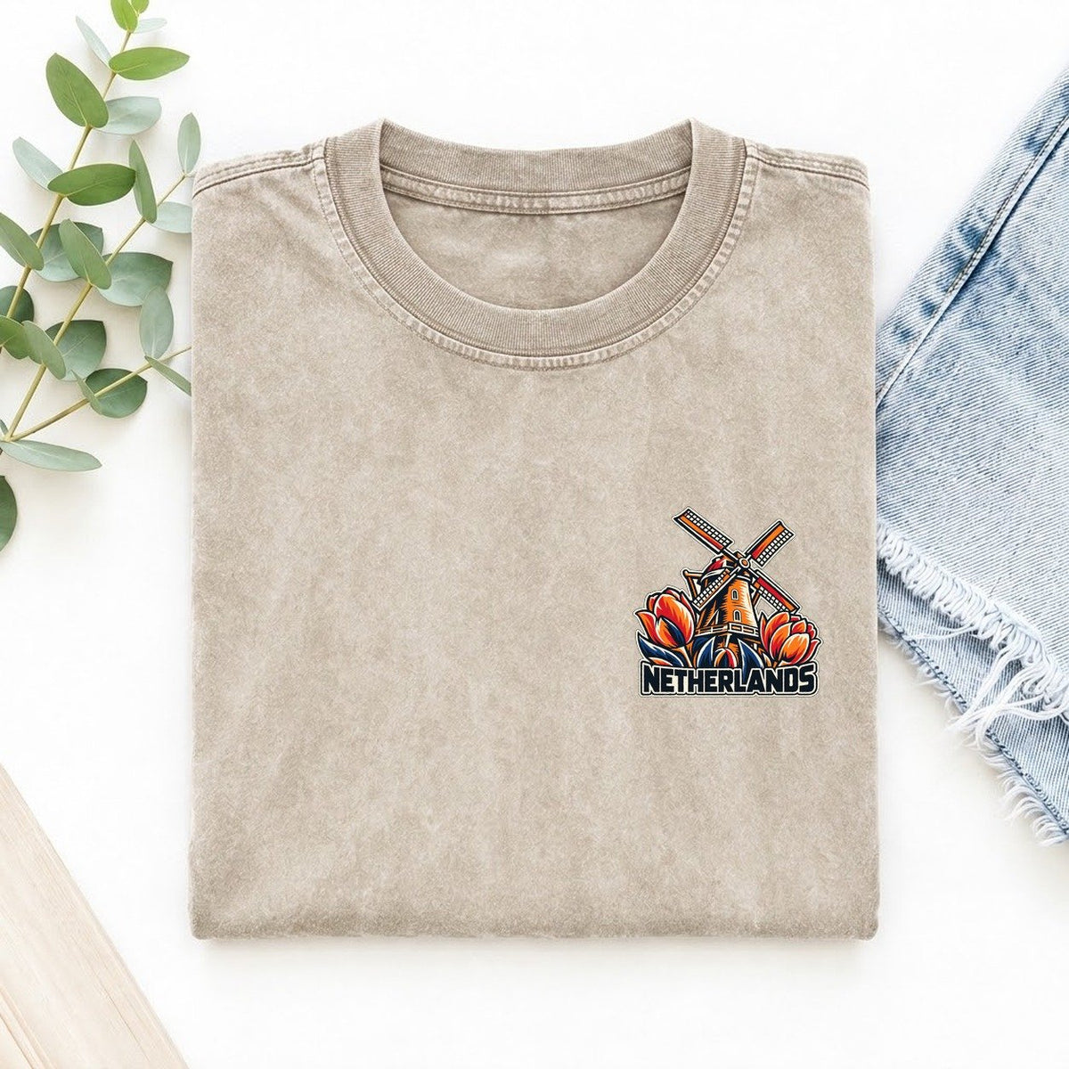Netherlands Country Pride Left Chest Vintage T-shirt – Off White