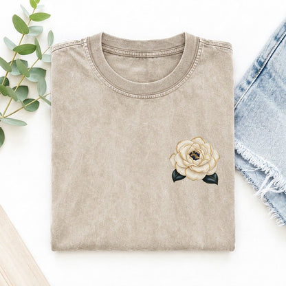 Camellia Double Bloom Left Chest Vintage T-shirt – Off White
