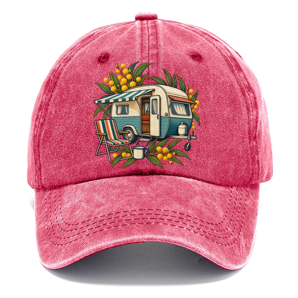 Retro Caravan Folding Chair And Enamel Mug Australia Cultural Icons Classic Cap – Pomegranate Blush