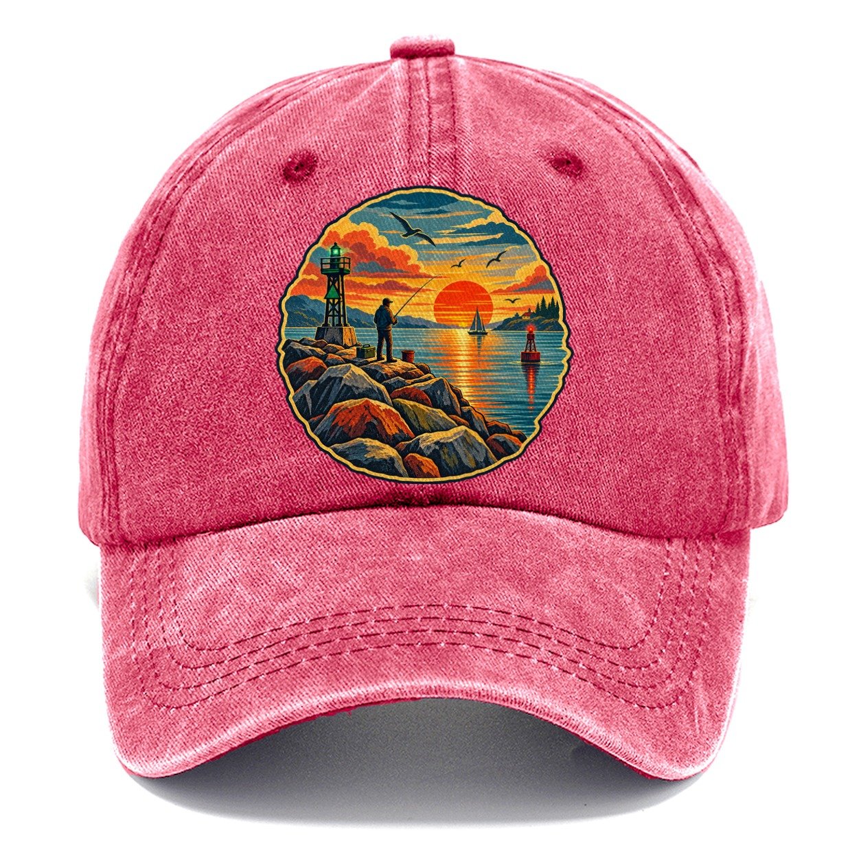 Harbor Jetty Sunset Fishing Club Classic Cap – Pomegranate Blush