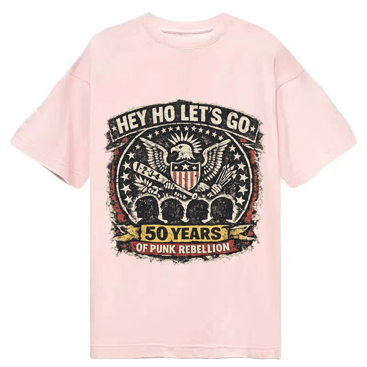 Ramones Legacy Hey Ho Lets Go Typography Presidential Seal P Classic T-shirt – Pink