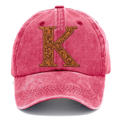 Tooled Leather K Monogram Classic Cap – Pomegranate Blush