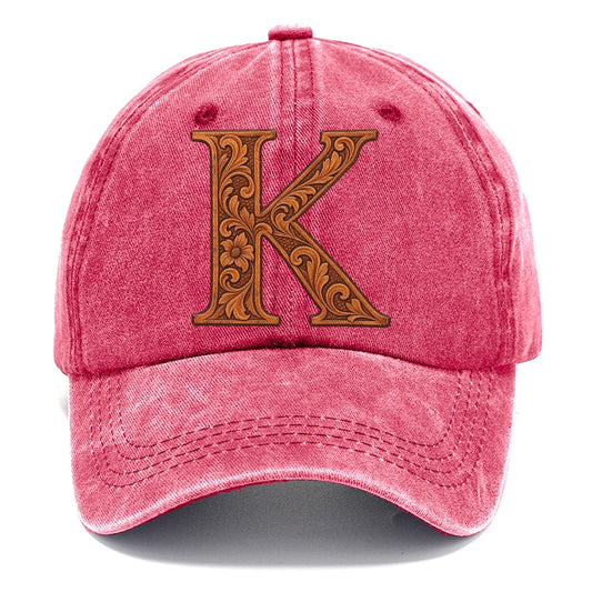 Tooled Leather K Monogram Classic Cap – Pomegranate Blush