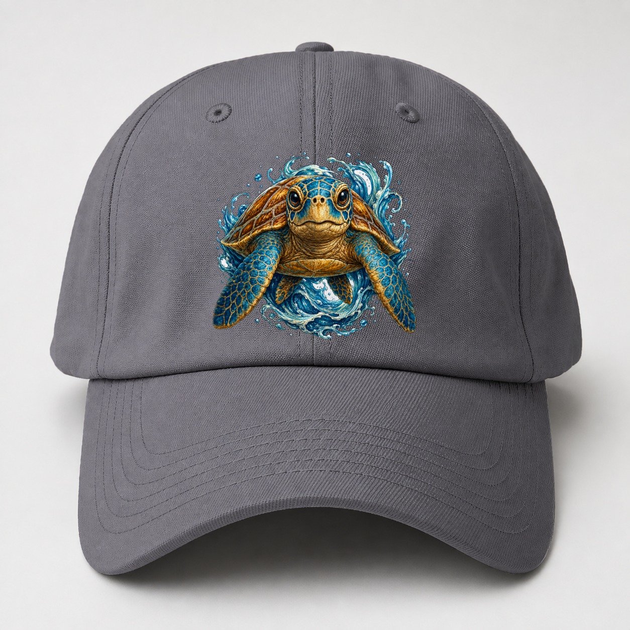 Ornate Sea Turtle Waves Baseball Cap – Grey