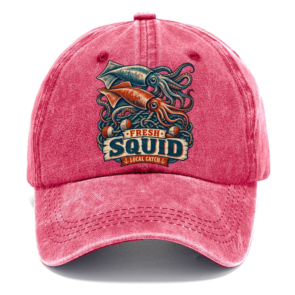 Squid And Net Stack Fishing Club Classic Cap – Pomegranate Blush