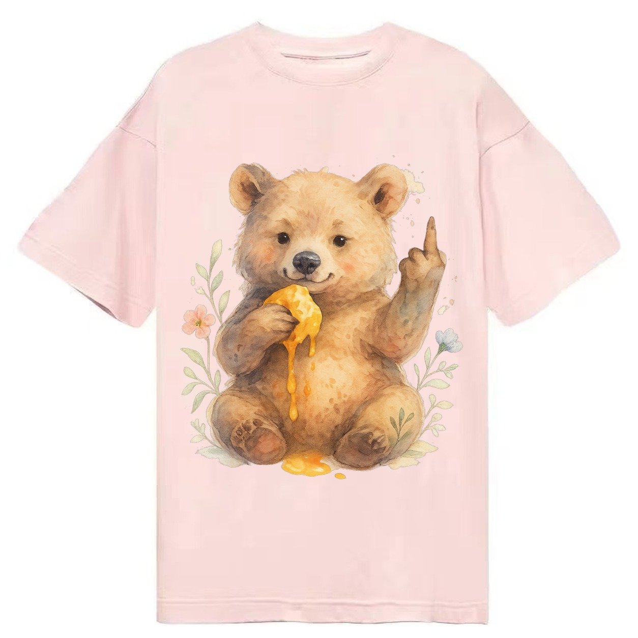 Chubby Bear Cub Eating Dripping Honey Sticky Paw Up With Mid Classic T-shirt – Pink