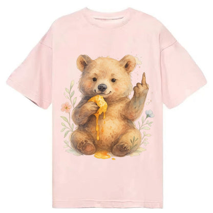 Chubby Bear Cub Eating Dripping Honey Sticky Paw Up With Mid Classic T-shirt – Pink