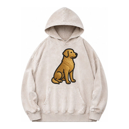 Golden Retriever Contemporary Geometri Vintage Washed Hoodie – Off White